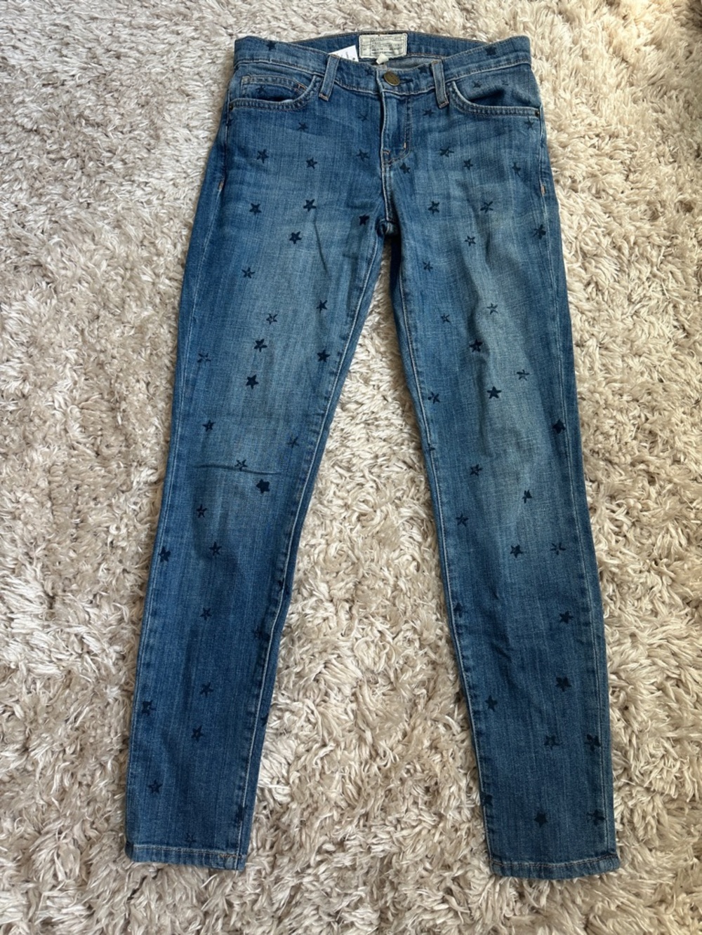 Current/Elliott Indigo The Stiletto Jeans with Navy Star Print NWT
